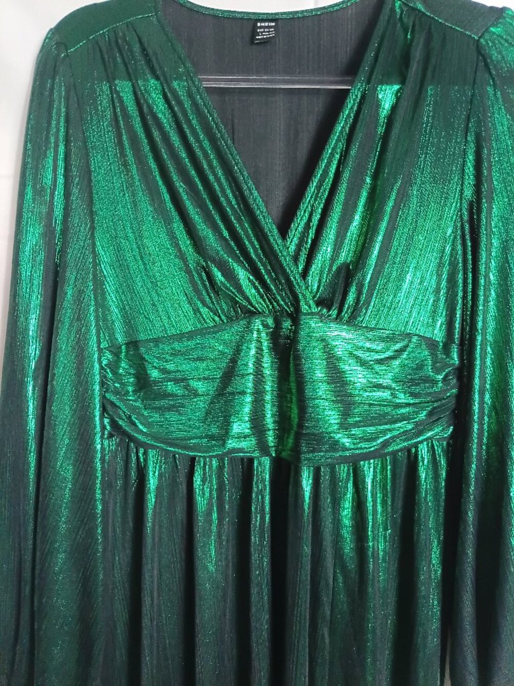 SHEIN Emerald Green Metallic Maxi Dress Long Sleeve Size L - Picture 4 of 6